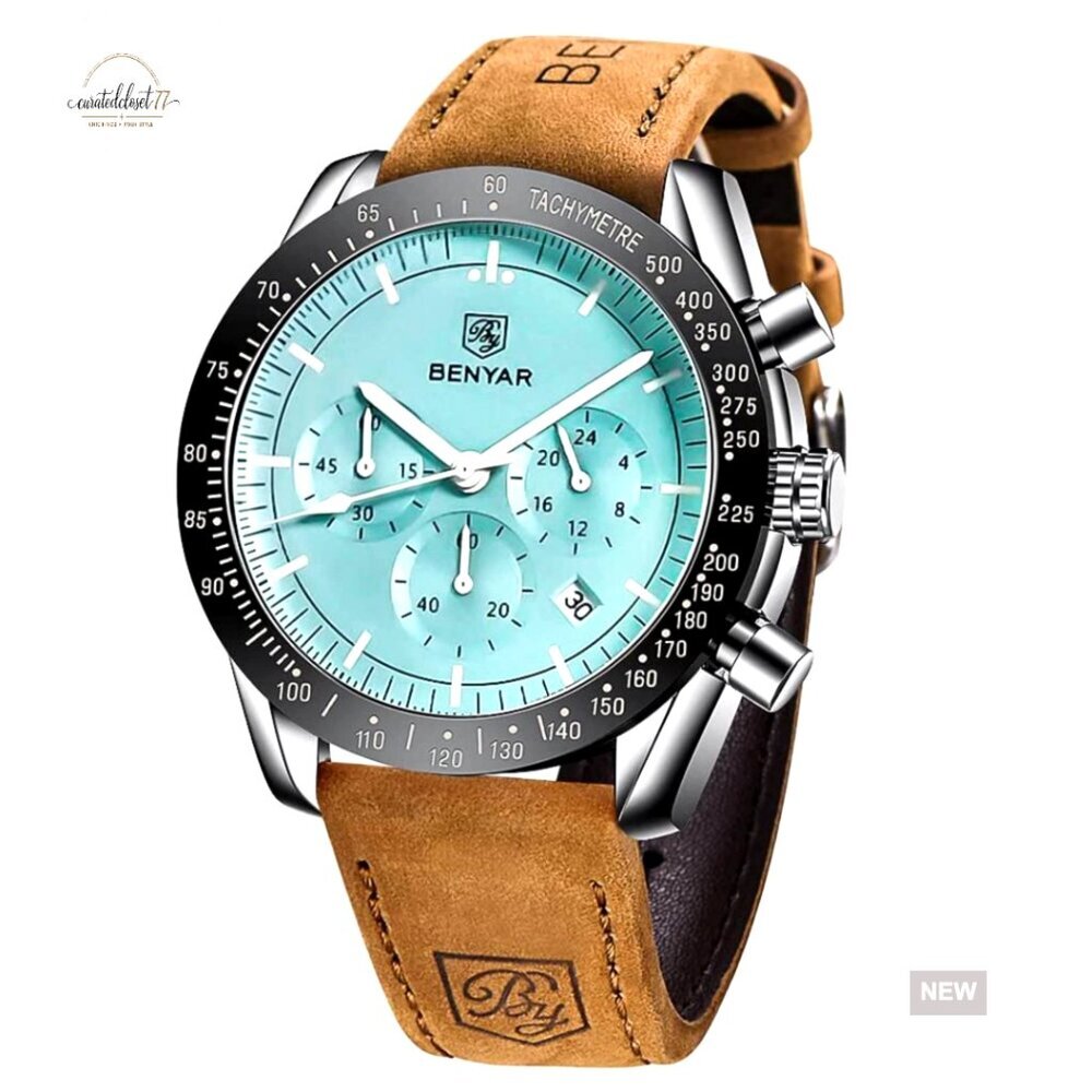 Quartz Chronograph Watch Leather Strap Minimal Classic Business Casual Sport